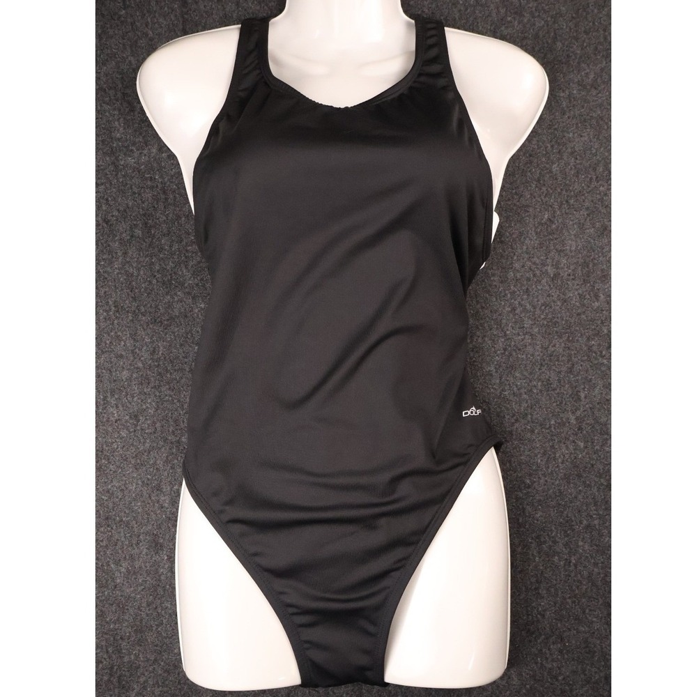 Dolfin Womens XL Size 38 Black Performance One Piece Swimsuit 7482S NWT